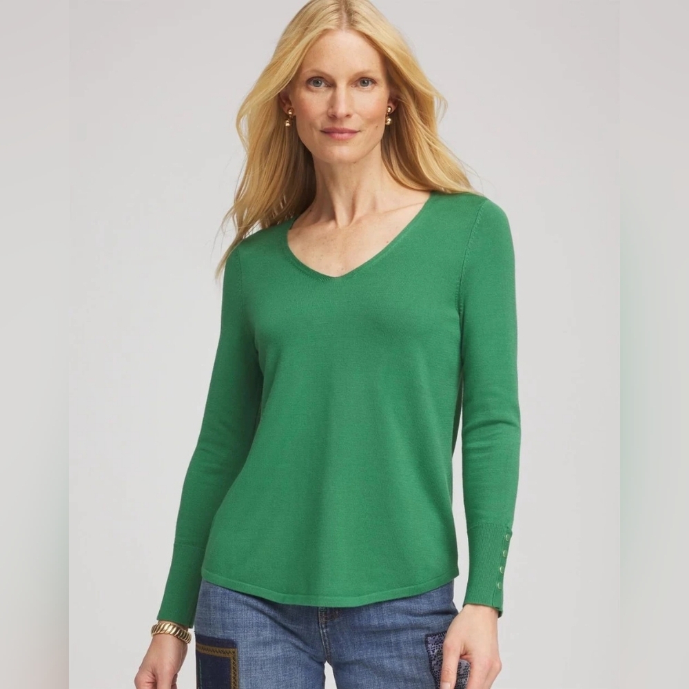 Chico's NWT Pullover Sweater Spun Rayon V Nexk Twisted Ivy 4/XXL